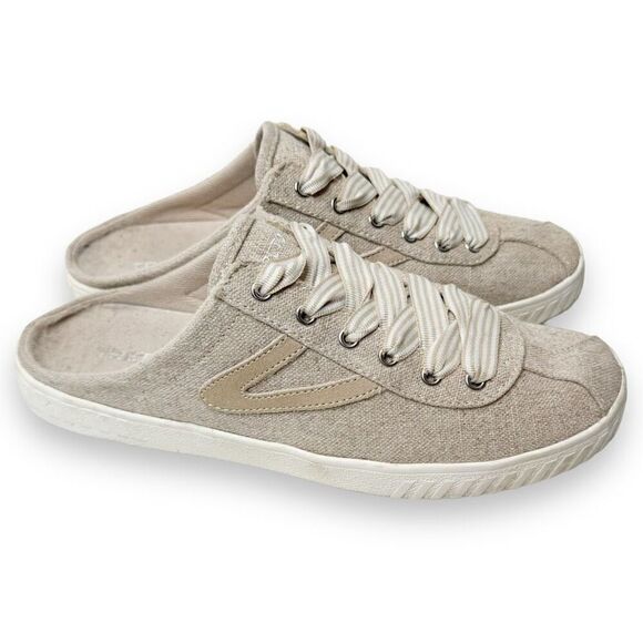 Tretorn Shoes - Tretorn Cam Slip-On Backless Canvas Sneakers in Natural Sand Women’s Size 9